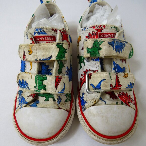 Converse Kids Velcro Dinosaur Low Tops, Size 8 - Picture 1 of 4